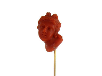 Coral Tie Pin of Neo-Classical Lady’s Head
