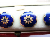 Victorian 18ct Gold & Blue Enamel Buttons in Original Case