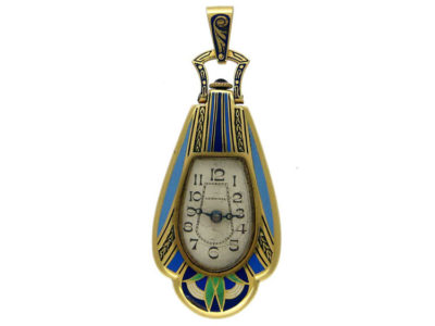 Art Deco 18ct Gold & Enamel Pendant Watch
