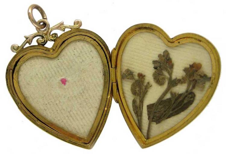 Heart-Shaped Gold Locket with Garnet & Pearl Decorative Features