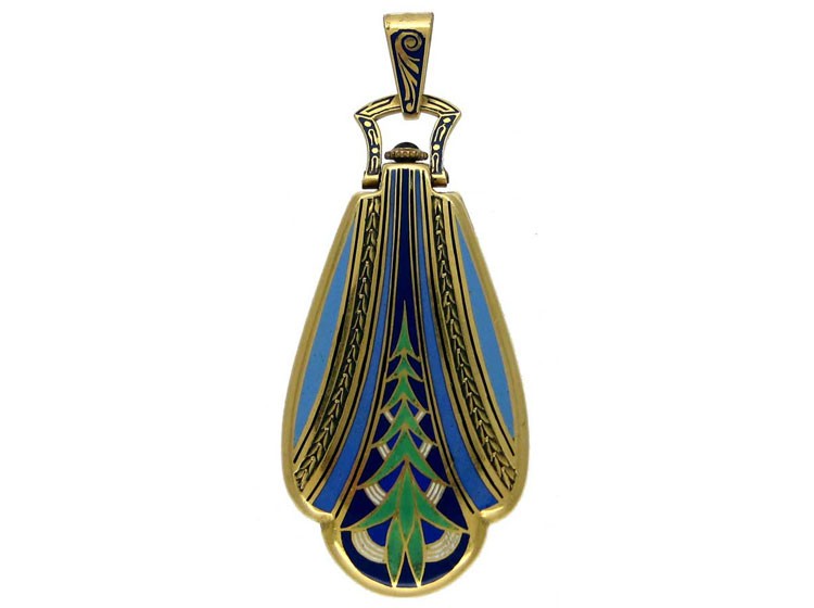 Art Deco 18ct Gold & Enamel Pendant Watch