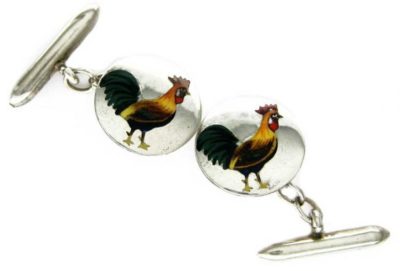 Silver & Enamel Rooster Cufflinks