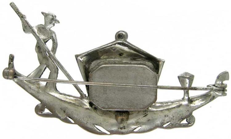 1950s Marcasite & Silver Gondola Watch Brooch