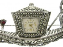 1950s Marcasite & Silver Gondola Watch Brooch