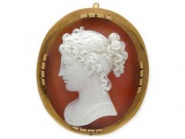 French 19th Century 18ct Gold Carved Hardstone Cameo of Lady's Head