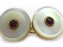 Mother of Pearl & Ruby Button Cufflinks