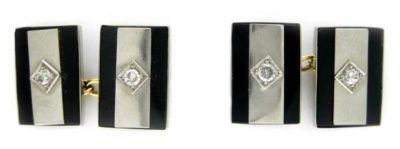 18ct White Gold, Onyx & Diamond Cufflinks