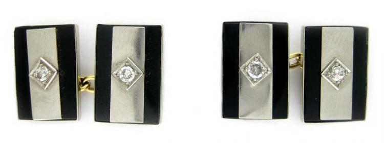 18ct White Gold, Onyx & Diamond Cufflinks