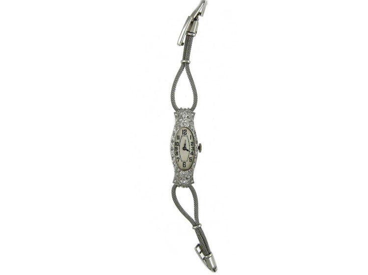 Ornate Art Deco White Gold & Diamond Watch