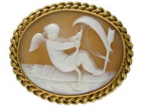 Victorian 18ct Gold, Carved Shell Cameo of a Cherub in a Boat