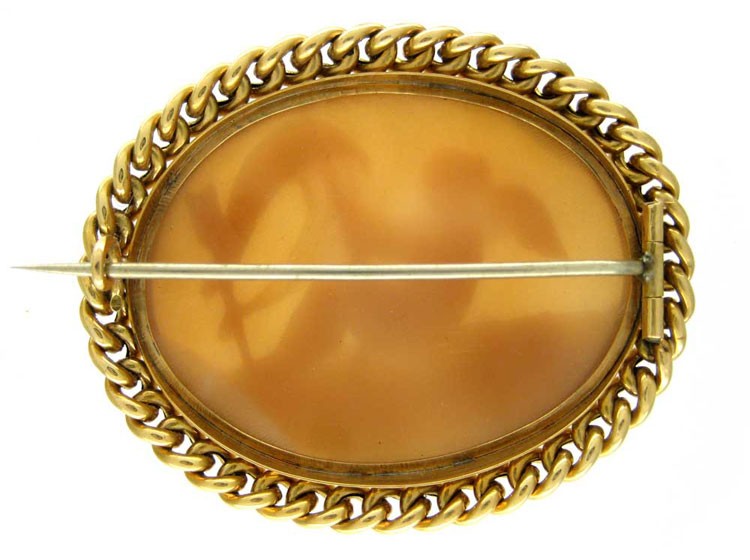 Victorian 18ct Gold, Carved Shell Cameo of a Cherub in a Boat
