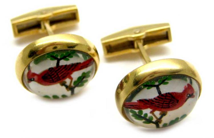 18ct Gold & Intaglio Bird Cufflinks
