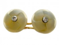 Pale Agate & Diamond Round Cufflinks