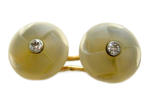 Pale Agate & Diamond Round Cufflinks