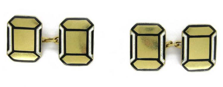 Art Deco 18ct Gold, Black & White Enamel Cufflinks