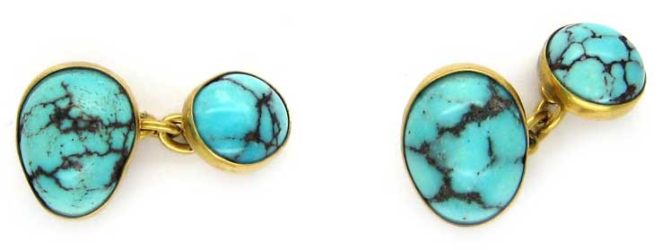 Turquoise Matrix & 18ct Gold Cufflinks