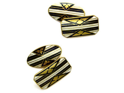 18ct Gold, Blue & White Enamel Cufflinks