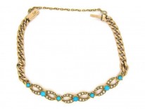 15ct Gold Turquoise & Pearl Curb Link Bracelet