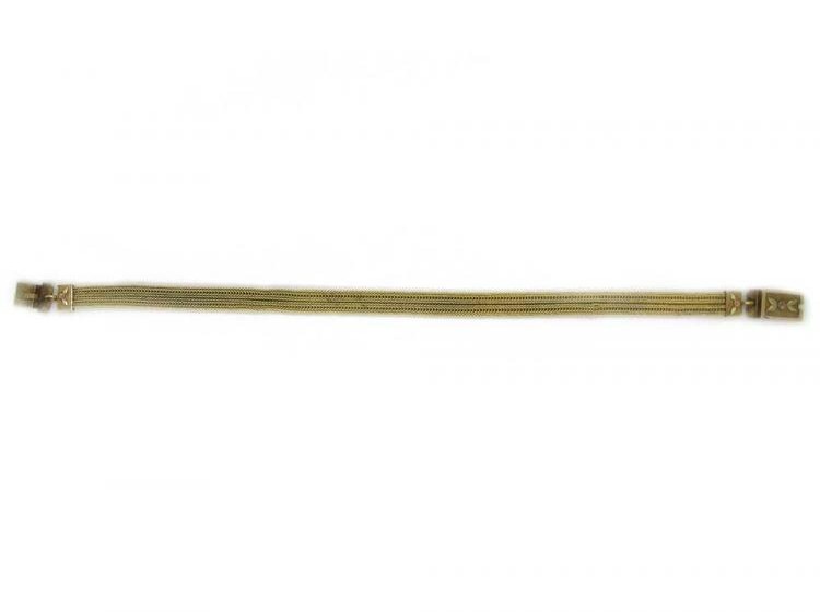 Early 19th Century 18ct Gold Woven Mesh Bracelet with Three Colour Gold Clasp