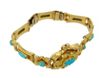 Early 19th Century Ornate 18ct Gold & Turquoise Bracelet