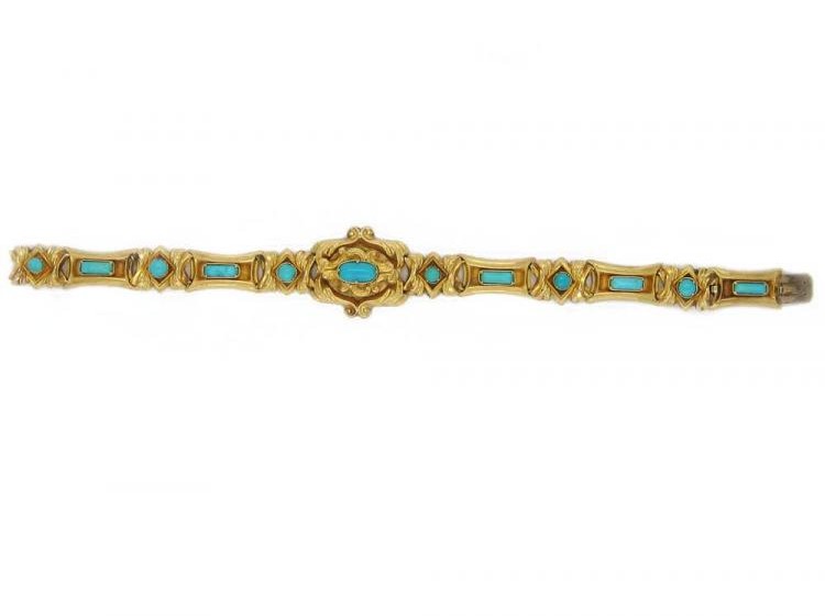 Early 19th Century Ornate 18ct Gold & Turquoise Bracelet