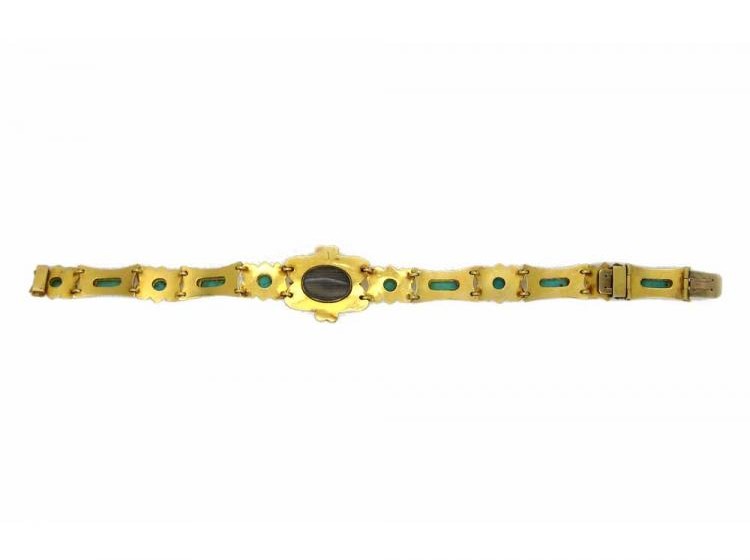 Early 19th Century Ornate 18ct Gold & Turquoise Bracelet