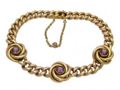 Edwardian 15ct Gold Curb & Knot Bracelet set with Almandine Garnets