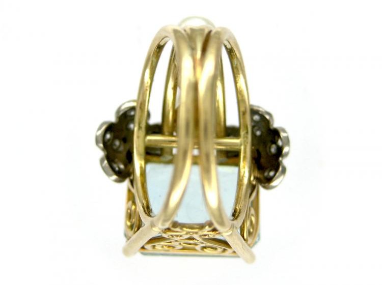 Aquamarine & Pearl Pinky Ring