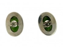 Nephrite Jade & Marcasite Oval Earrings