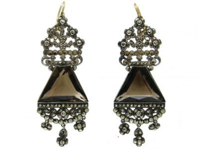 Ornate Smoky Quartz & Marcasite Earrings
