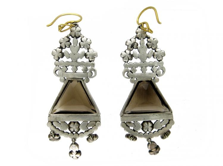Ornate Smoky Quartz & Marcasite Earrings