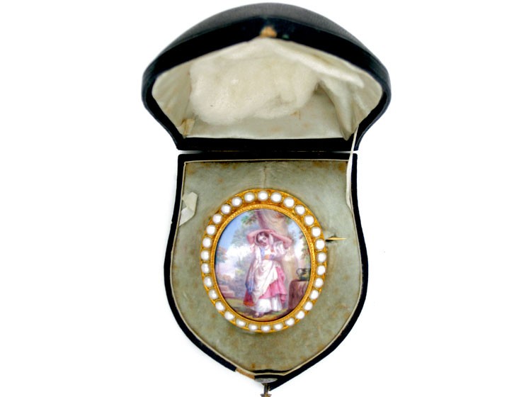 French Enamel & Pearl Brooch