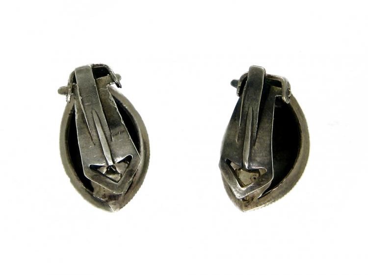 Marcasite & Silver Leaf Shaped Clip-On Earrings