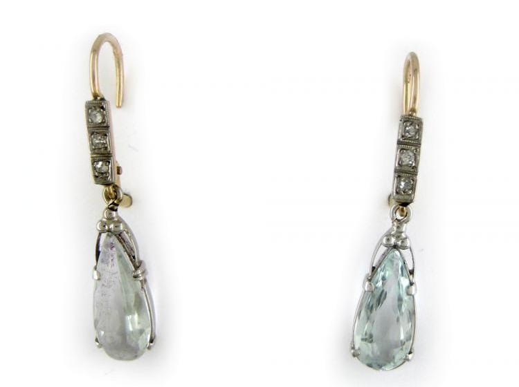 Aquamarine & Diamond Drop Earrings