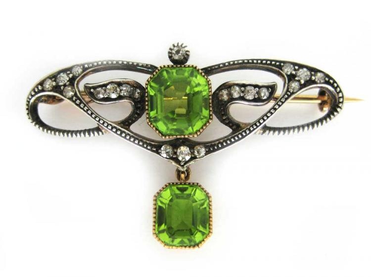 Peridot & Diamond Brooch