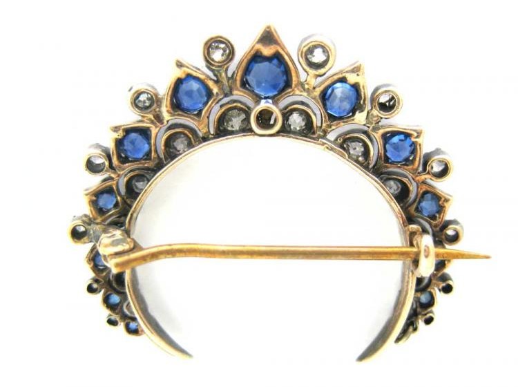 Sapphire & Diamond Crescent Moon Brooch