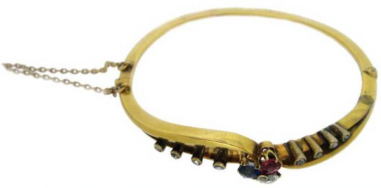 18ct Gold Diamond, Ruby, Sapphire Bangle