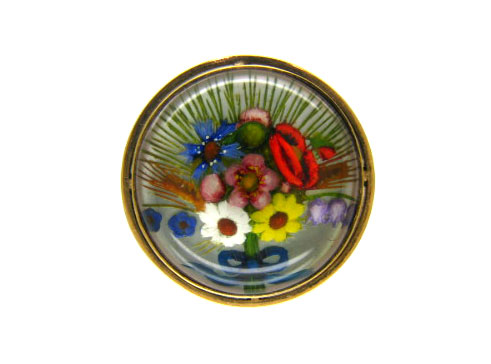 Edwardian 14ct Gold Reverse Intaglio Crystal Brooch of Flowers