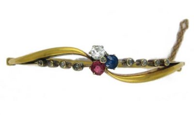 18ct Gold Diamond, Ruby, Sapphire Bangle
