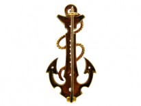 Victorian 15ct Gold Anchor Brooch set with Emeralds & Rose Diamonds