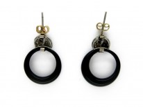 Onyx & Diamond Drop Hoop Earrings