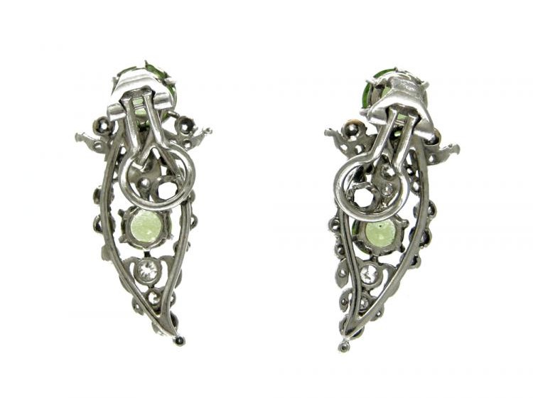 Peridot, Diamond & Platinum Clip-On Earrings