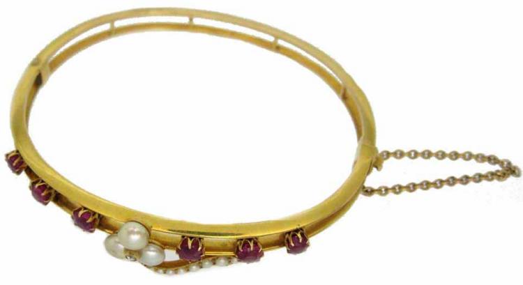 15ct Gold, Ruby & Pearl Bangle