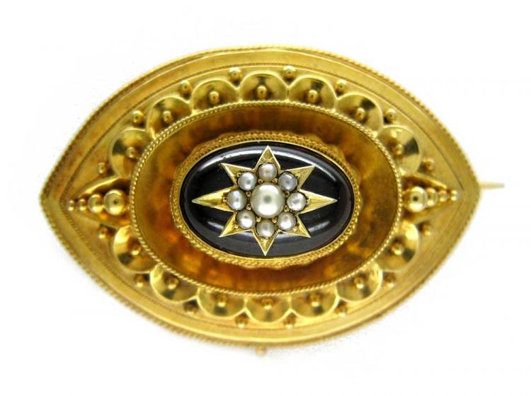 Victorian 15ct Gold, Garnet & Pearl Brooch