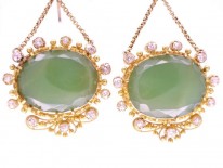 Regency 18ct Gold Diamond & Chrysoprase Drop Earrings