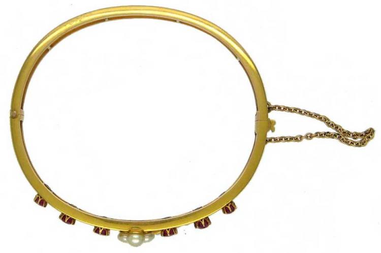 15ct Gold, Ruby & Pearl Bangle