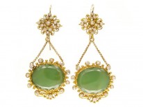 Regency 18ct Gold Diamond & Chrysoprase Drop Earrings