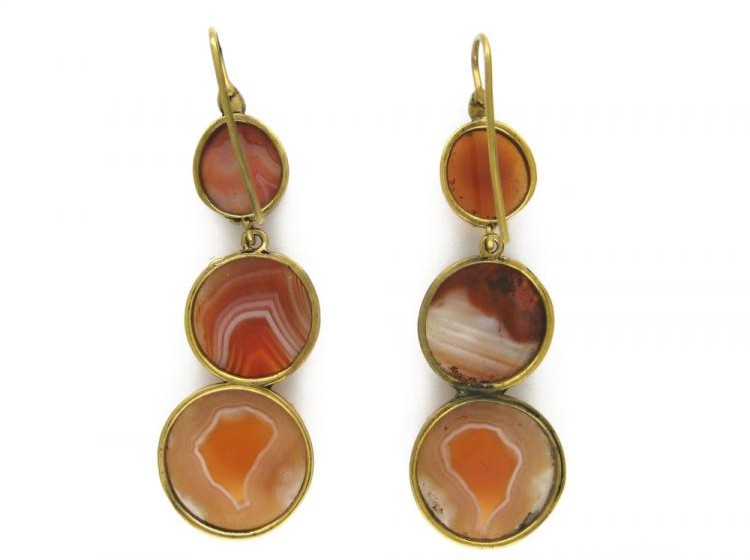 Georgian Three Tier Banded Agate Earrings