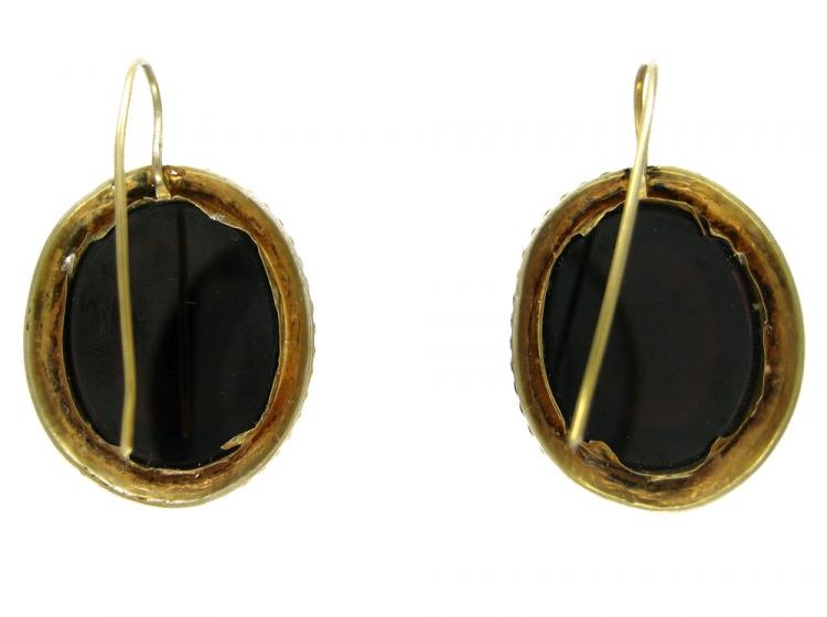 Cabochon Garnet 18ct Gold Earrings