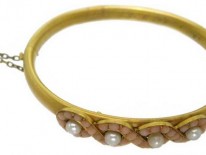 Victorian 18ct Gold, Coral & Natural Split Pearl Bangle